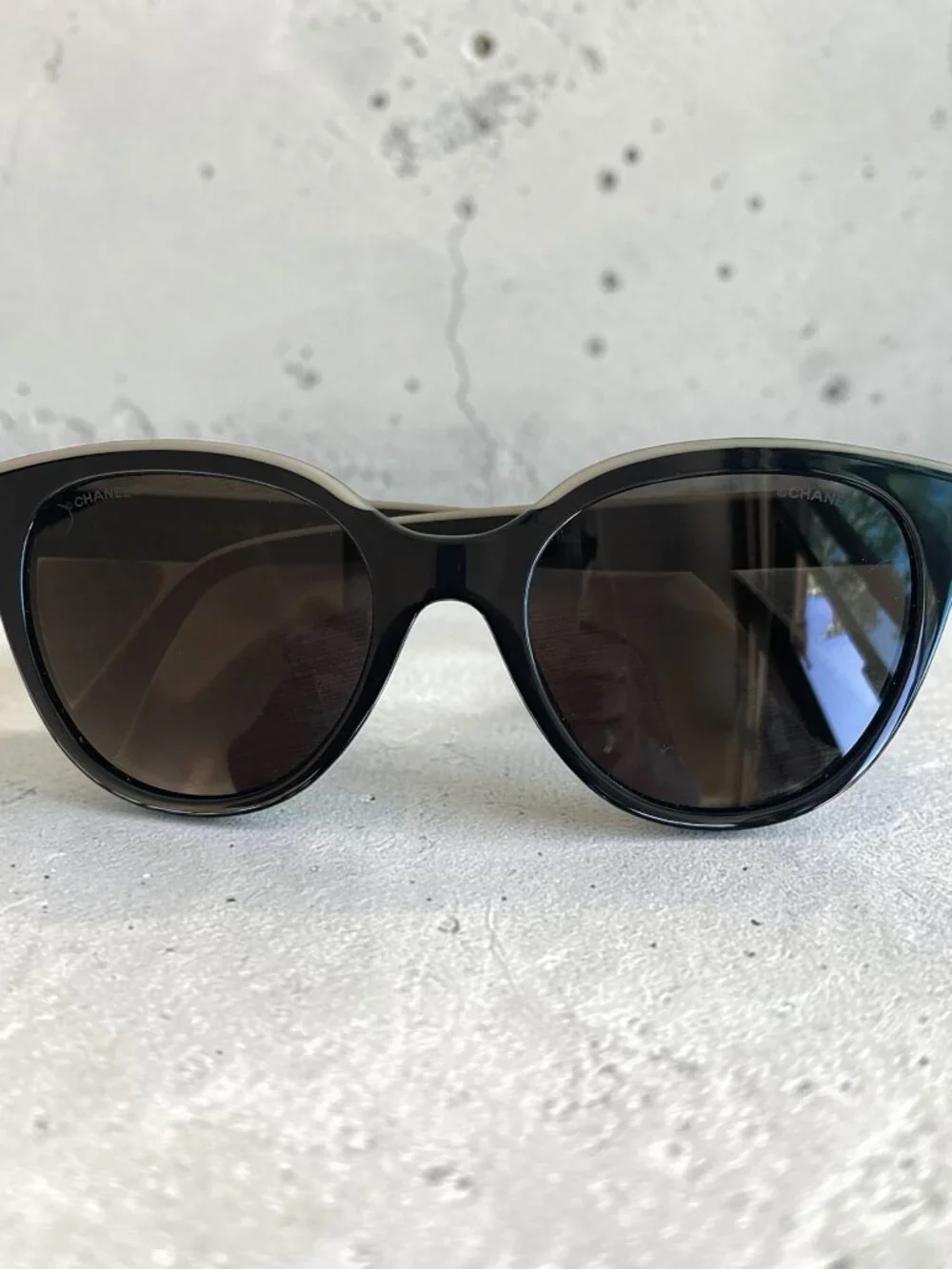 CHANEL Butterfly Sunglasses Black Beige Brown CC Logo